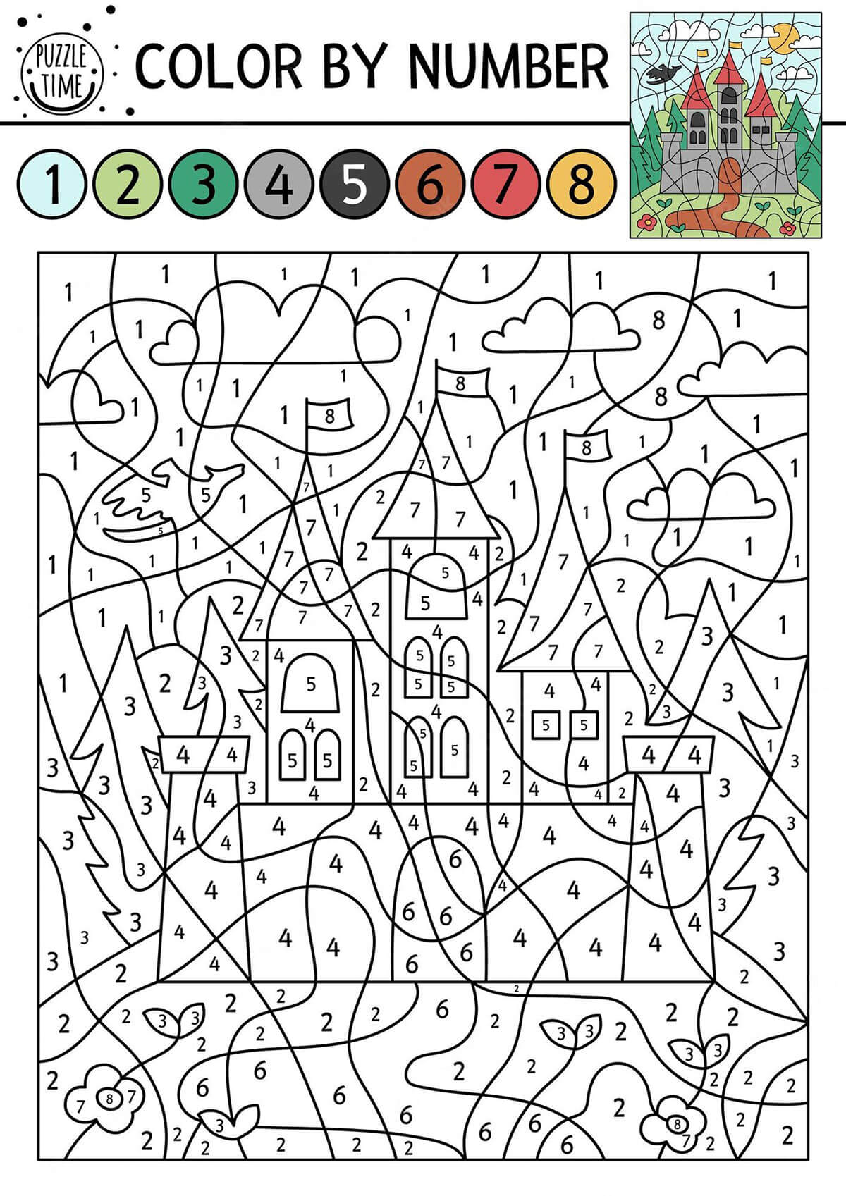 Lanscape and Castle Color by Number