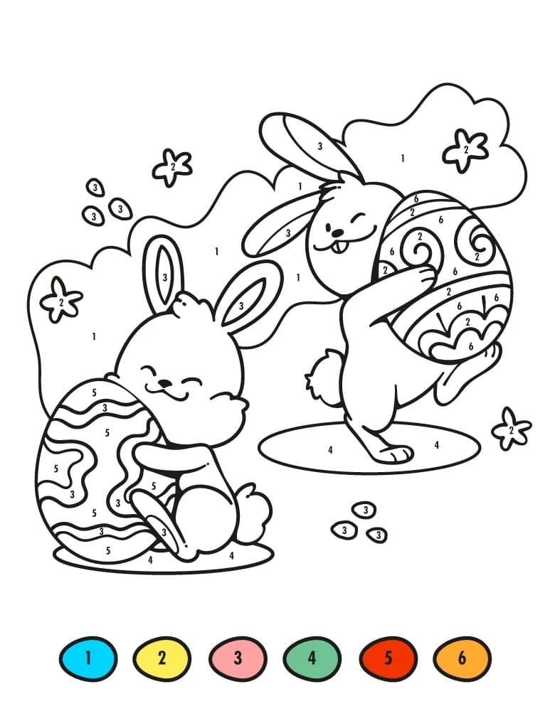 Two Easter Rabbit Color By Number