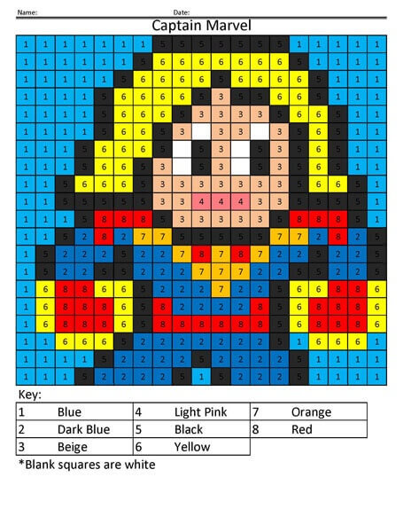 Captain Marvel Color By Number