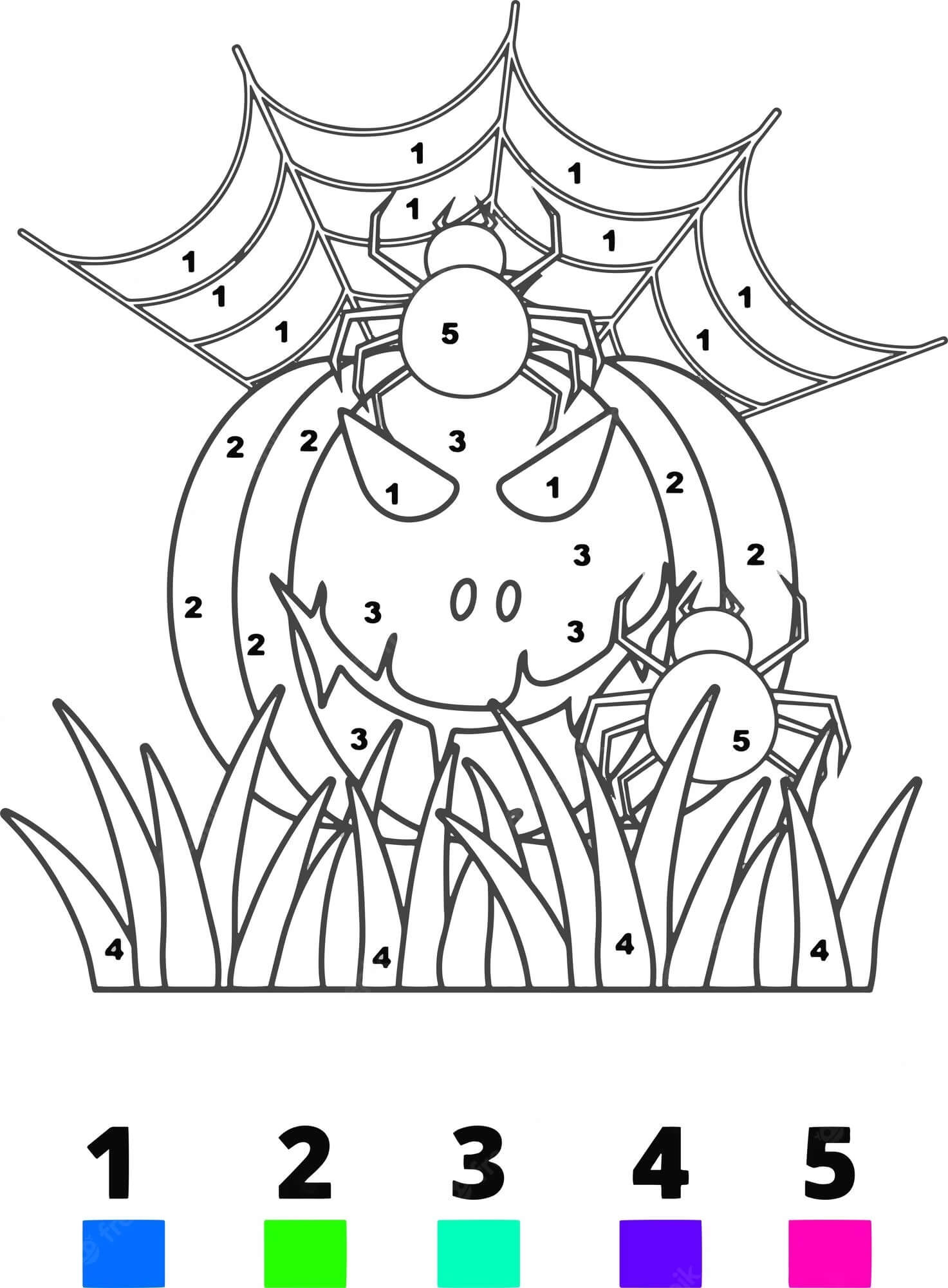 Halloween Spiders with Pumkin Color By Number