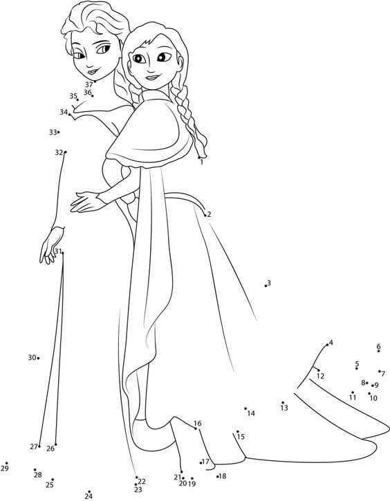 Anna Hugging Elsa Color By Number