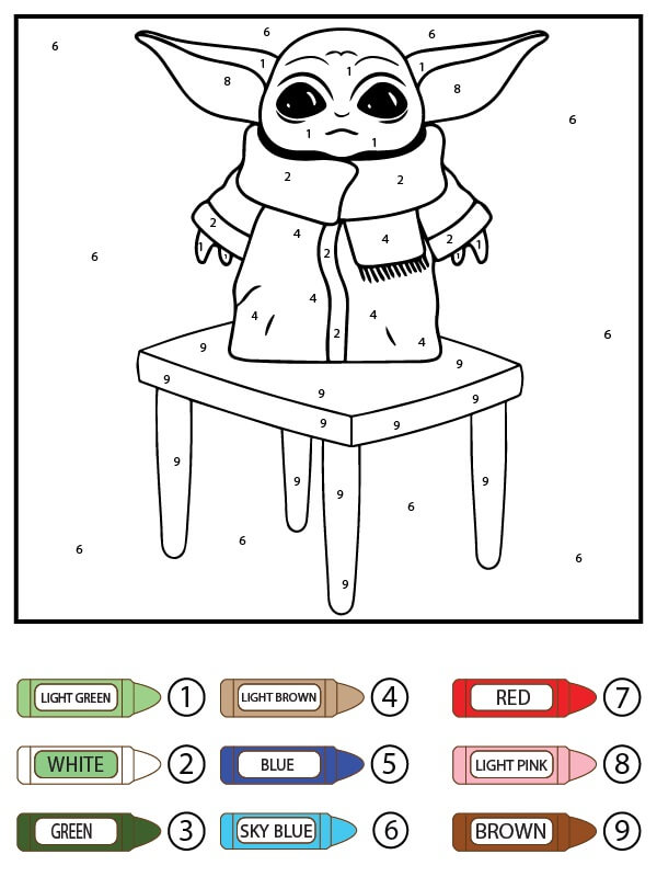 Baby Yoda On Top Of The Table Color by Number