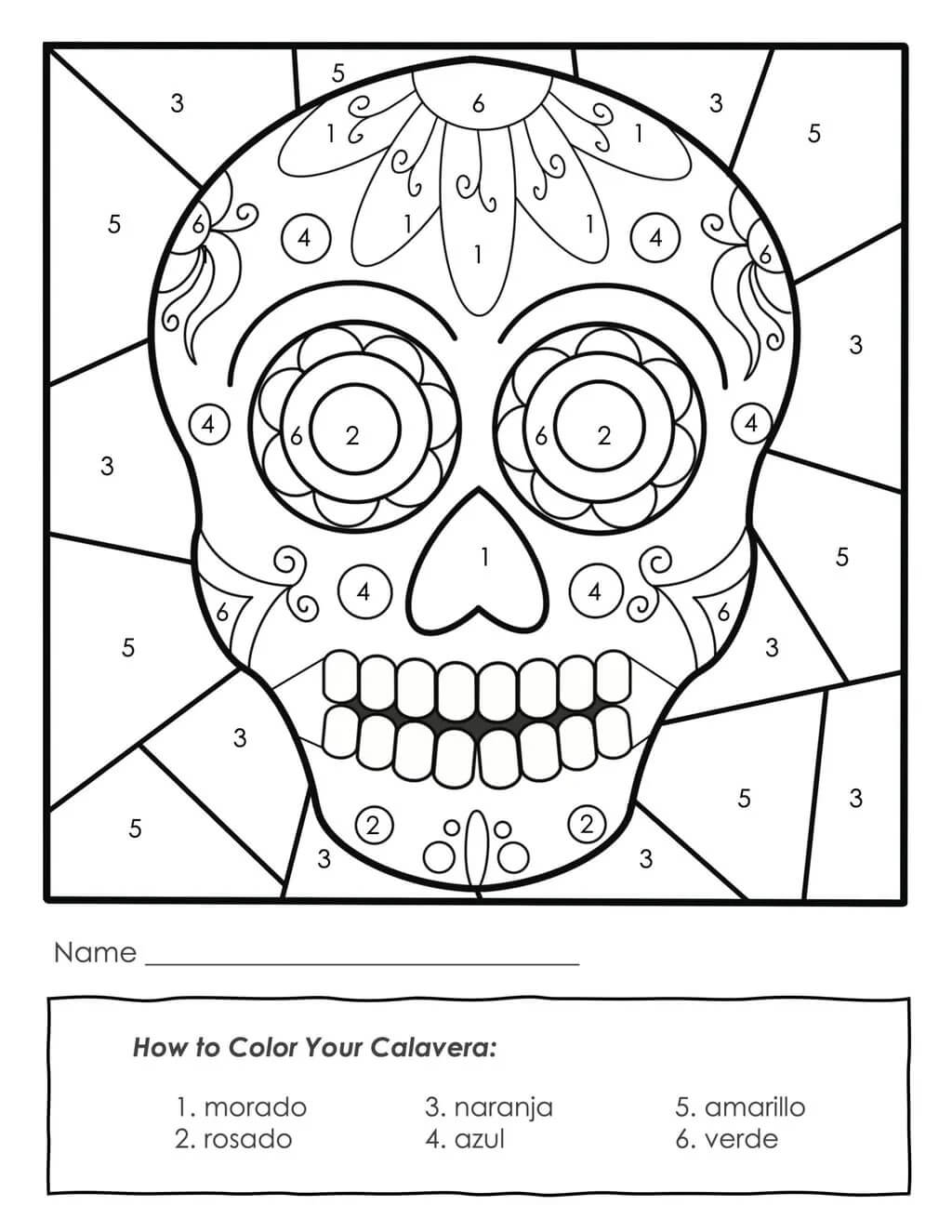 Basic Sugar Skull Color By Number