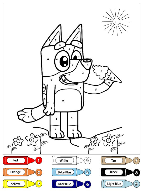 Bluey Eating Ice Cream Color By Number