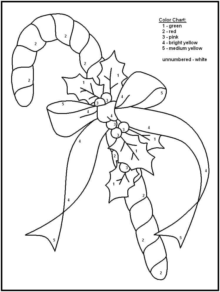 Candy Cane With Bow Color By Number