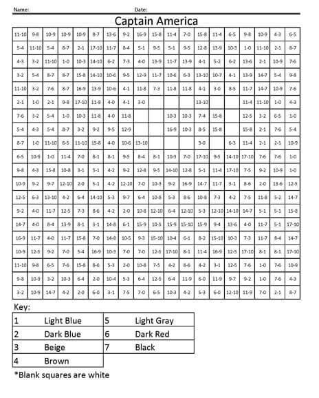 Captain America Subtraction Color By Number