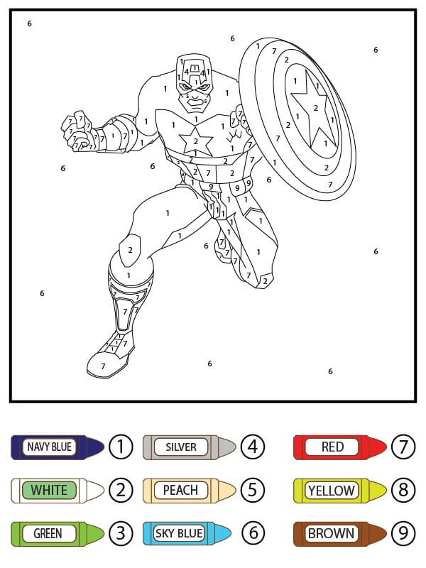 Captain America With Shield Color By Number