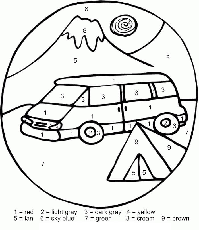 Car in Camping Color By Number