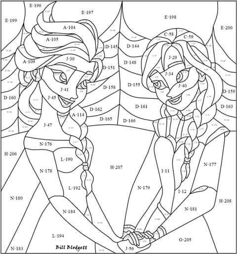 Elsa With Anna Color By Number