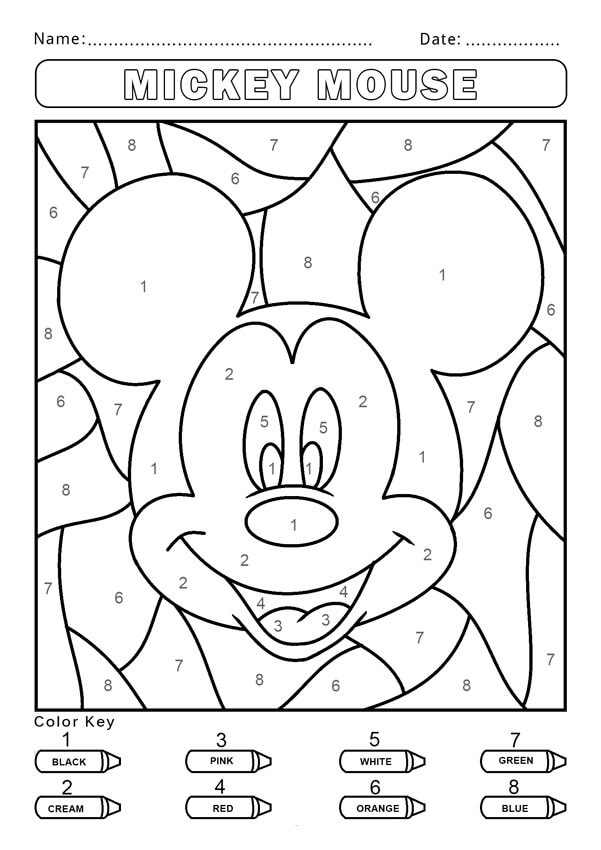 Fun Mickey Mouse Face Color By Number
