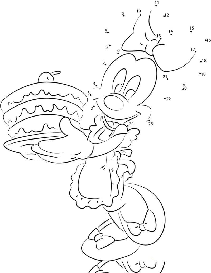 Minnie Mouse Holding Birtday Cake Color By Number