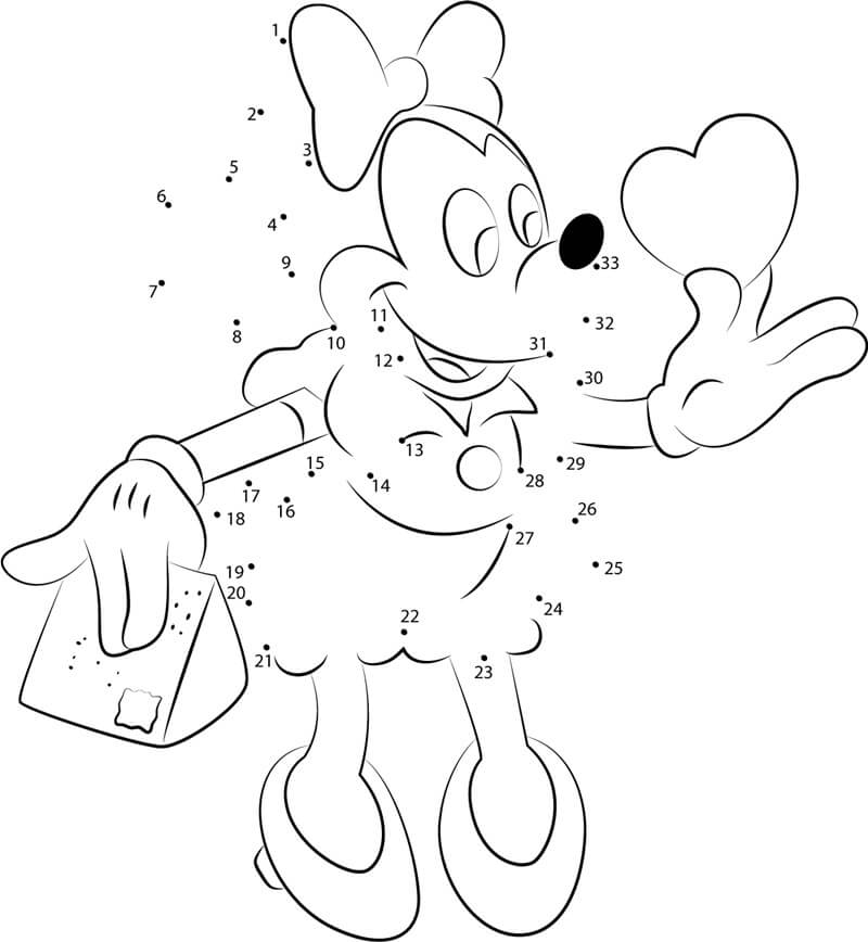 Minnie Mouse With Heart Color By Number