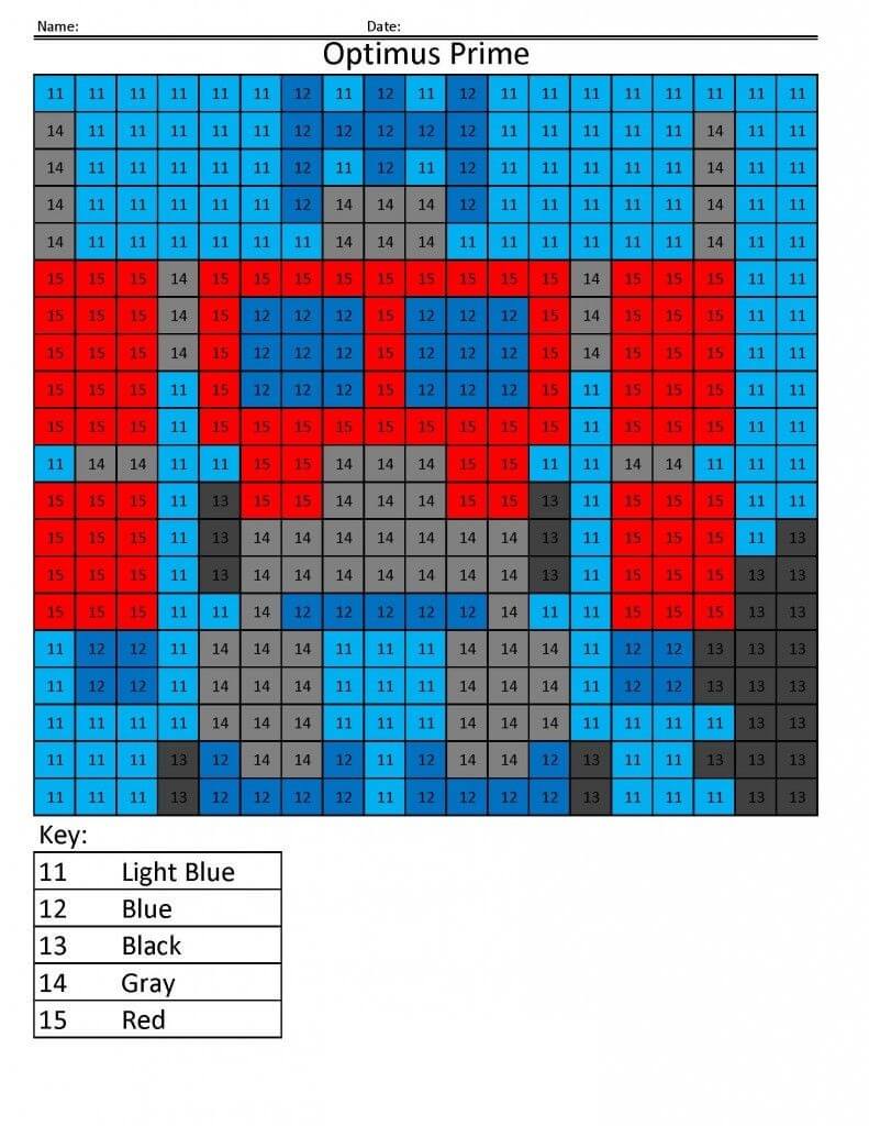 Otimus Prime Color By Number