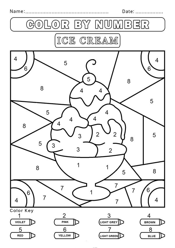 Simple Ice Cream Color By Number