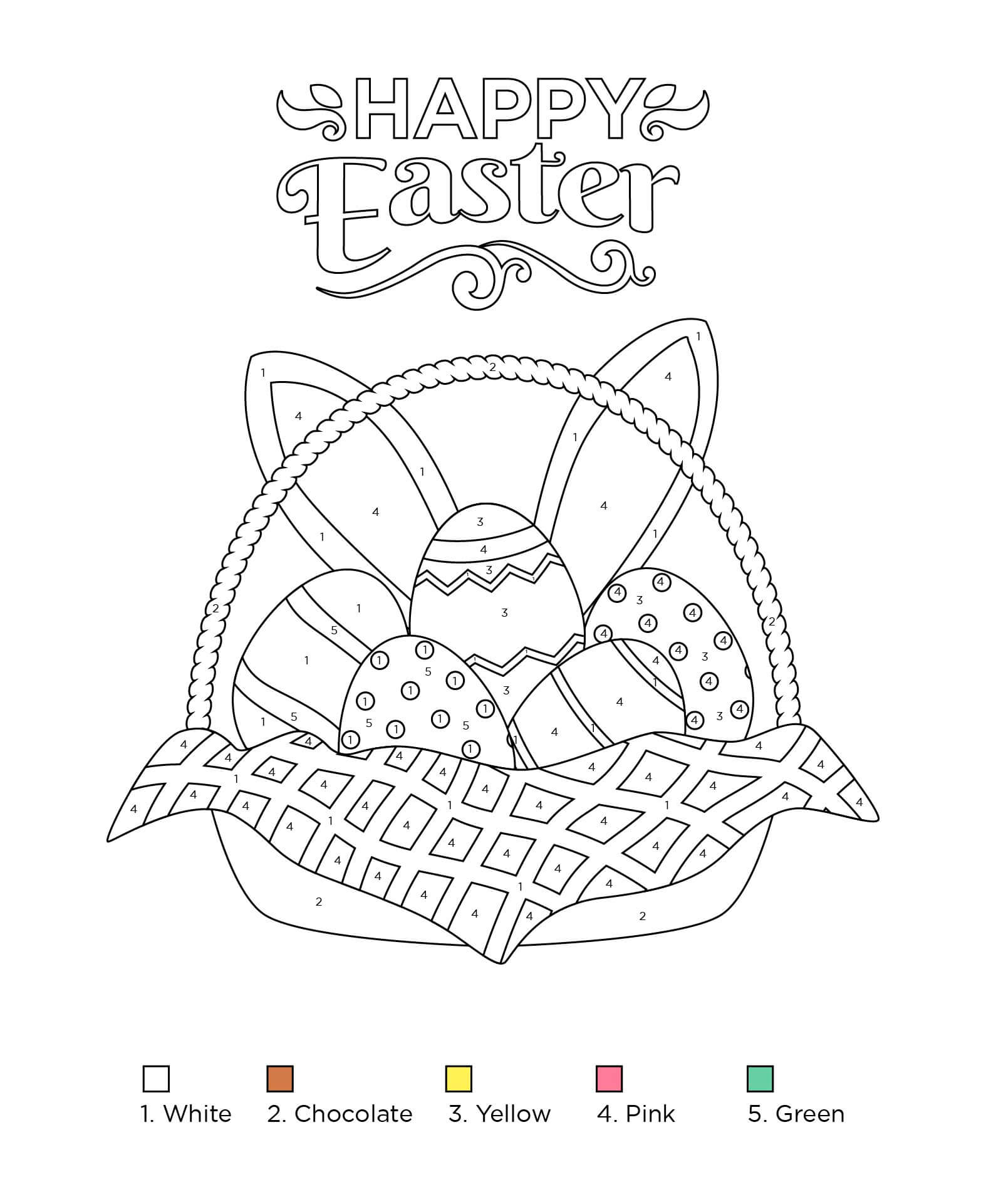 Beautiful Easter Basket Color By Number