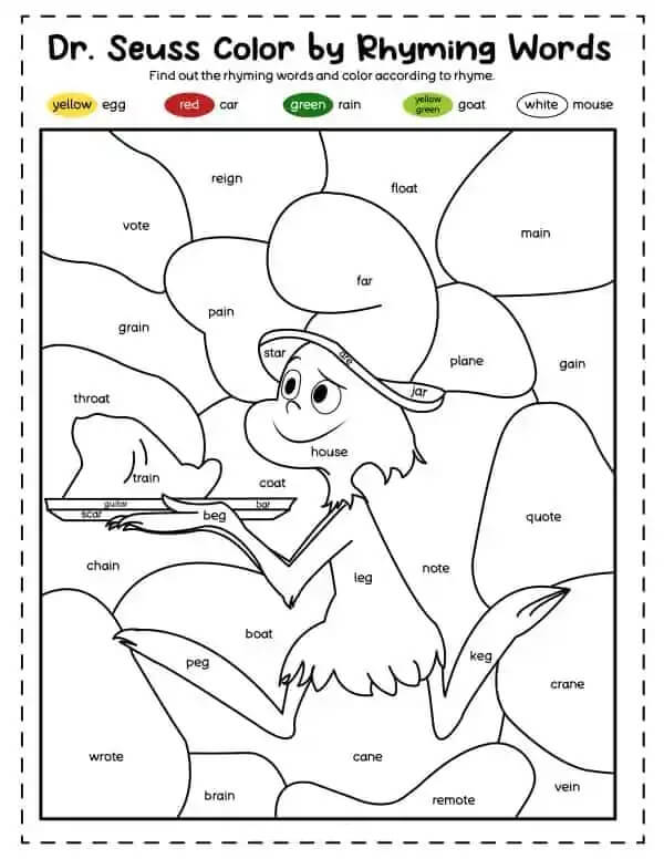 Cat In The Hat Color By Number