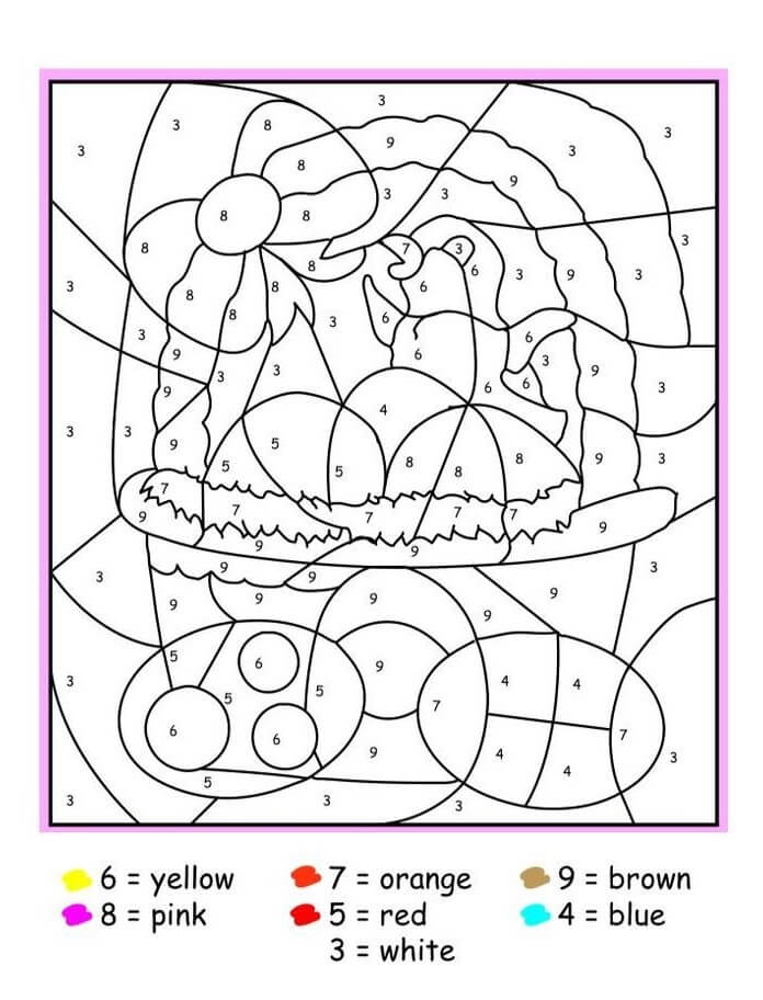 Chicken With Easter Basket Color By Number