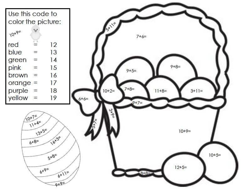 Easter Eggs And Basket Color by Number