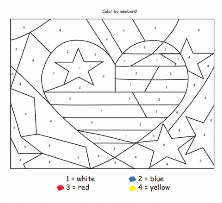 Heart American Flag Color By Number