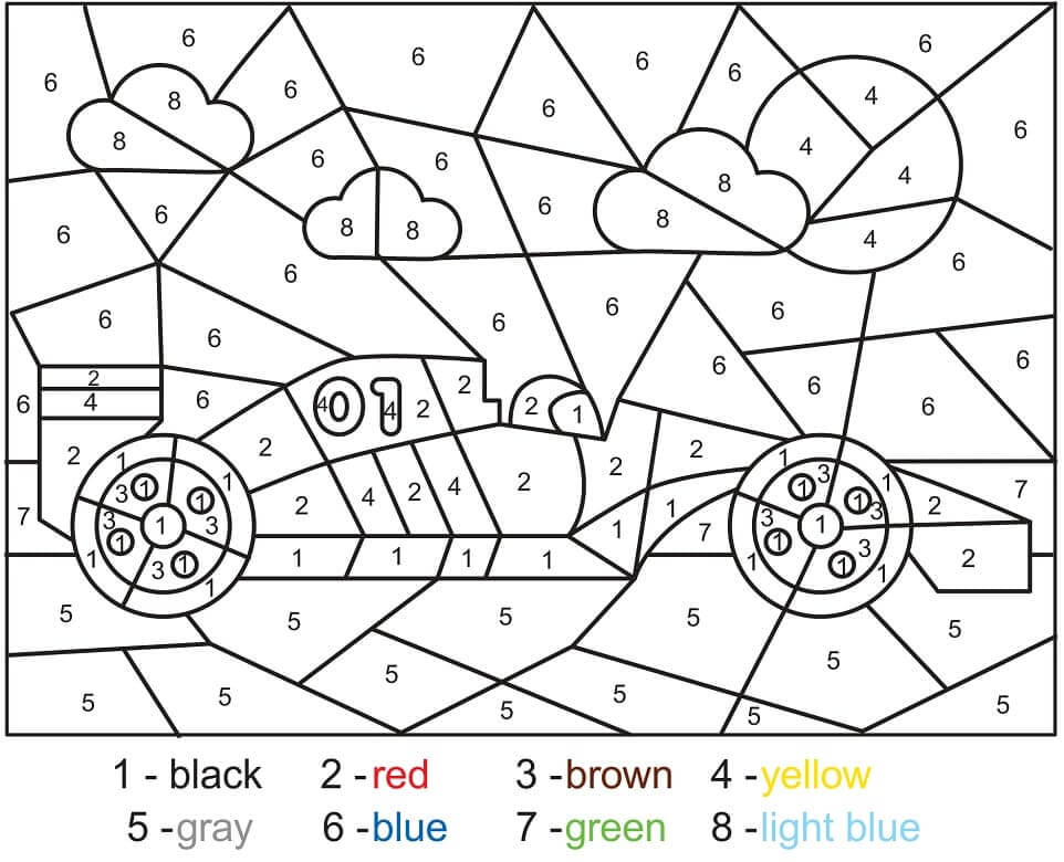 Hot Wheels With Sun And Clouds Color By Number