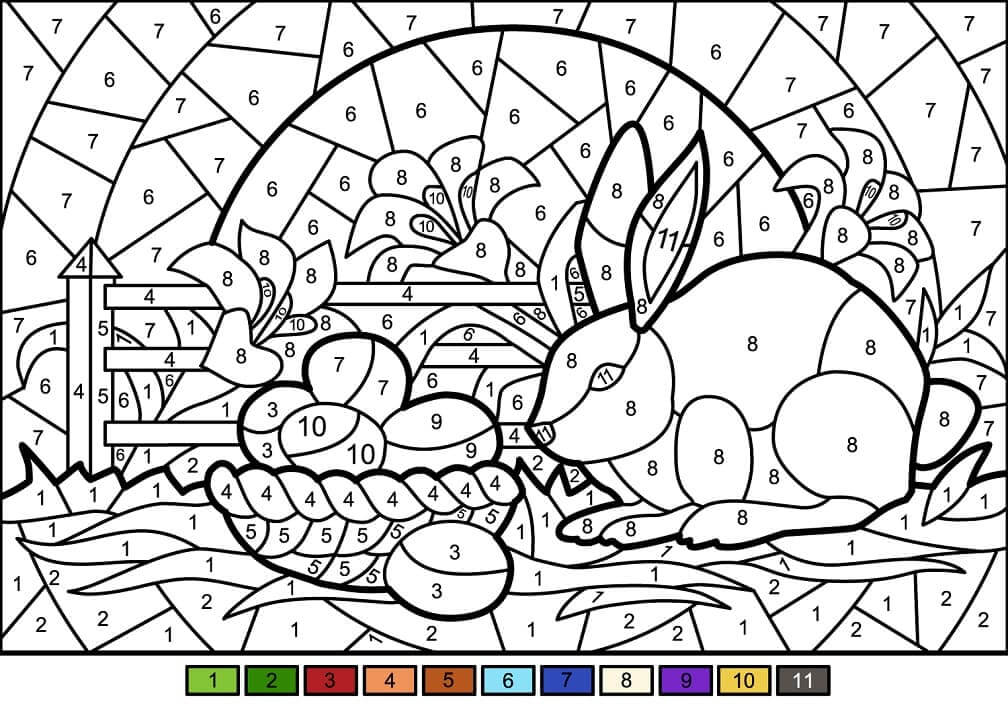 Rabbit With Easter Bakset Color By Number