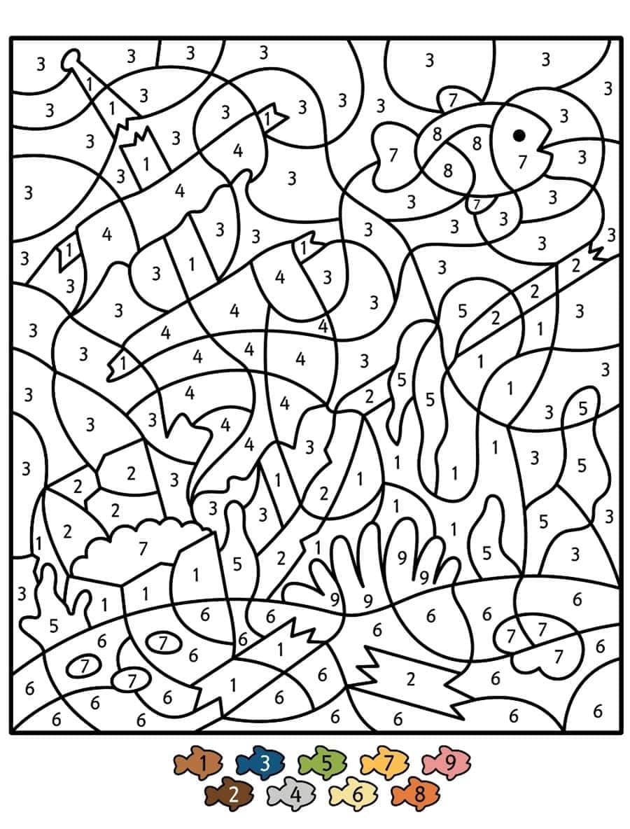 Fish and Boat Color By Number