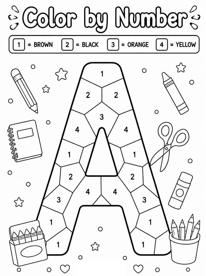 Alphabet Letter A Color By Number