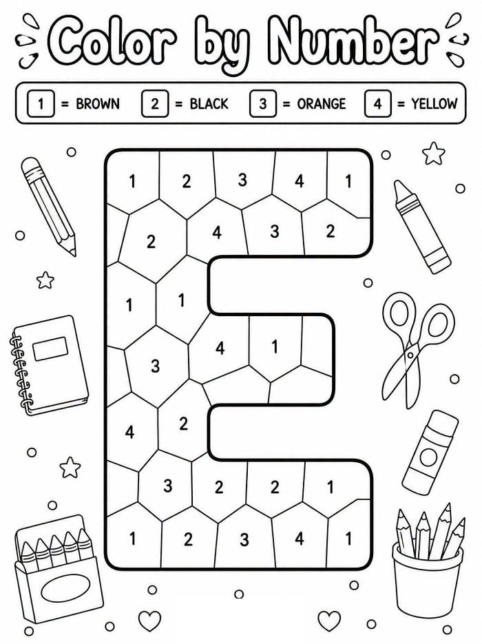 Alphabet Letter E Color By Number