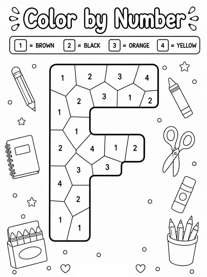 Alphabet Letter F Color By Number