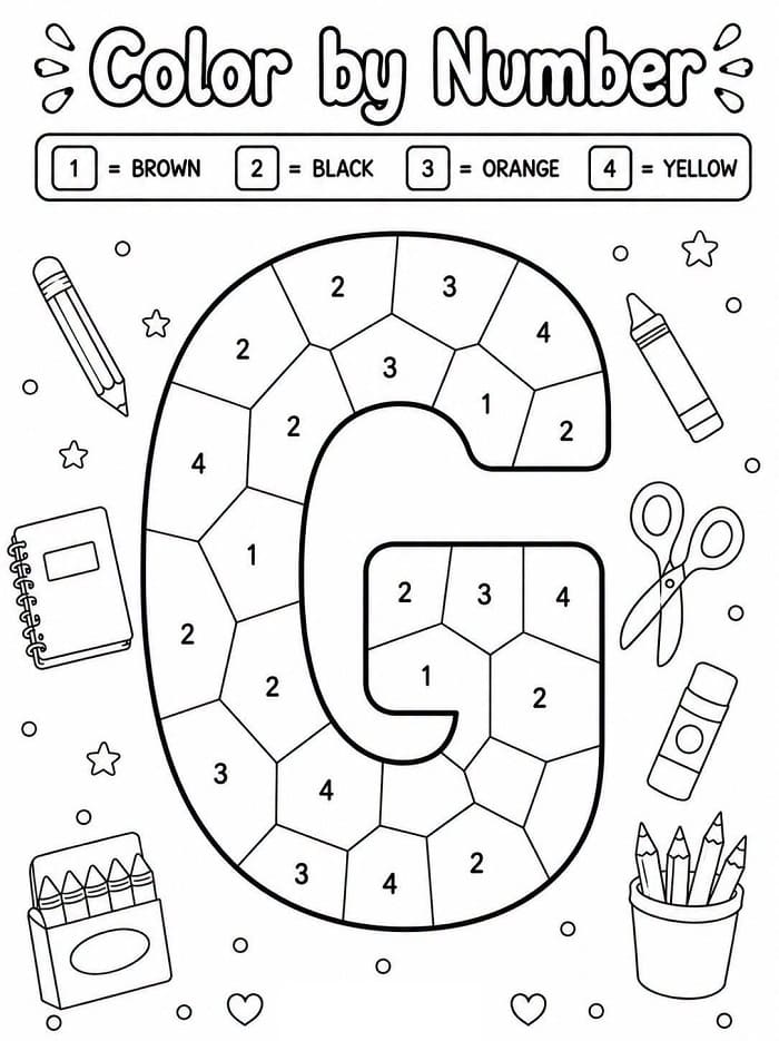 Alphabet Letter G Color By Number