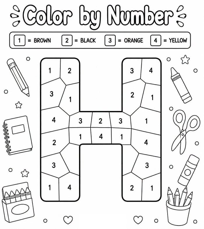 Alphabet Letter H Color By Number