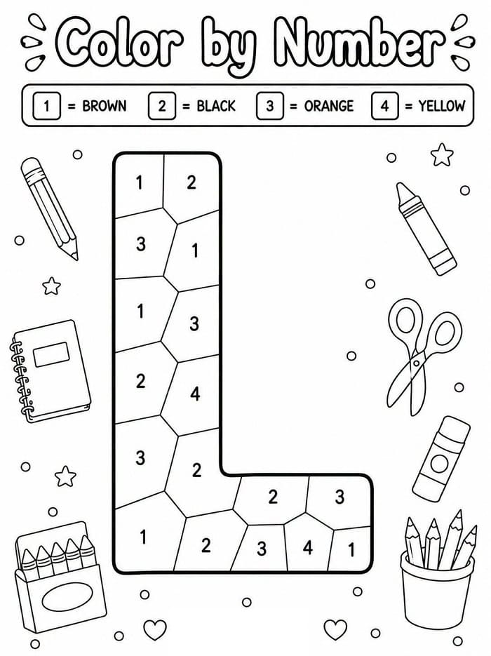 Alphabet Letter L Color By Number
