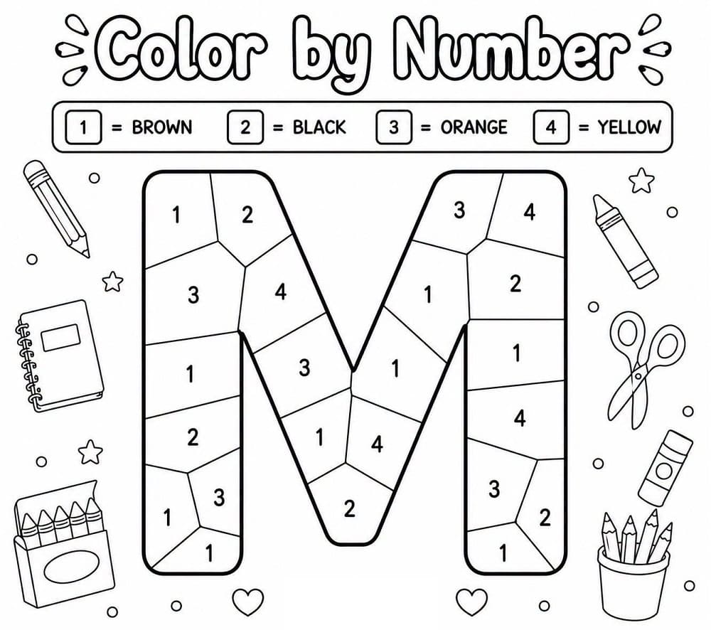 Alphabet Letter M Color By Number