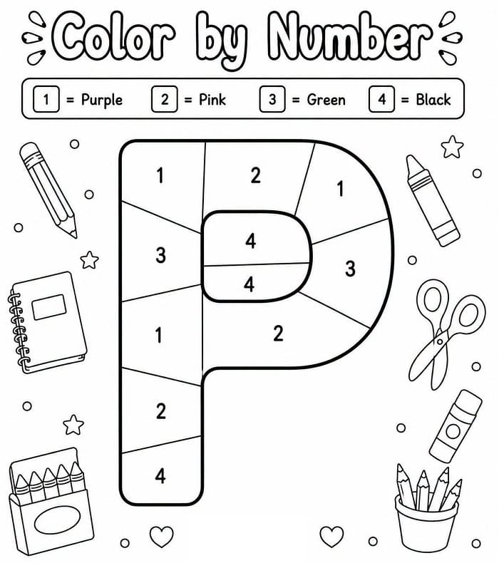 Alphabet Letter P Color By Number