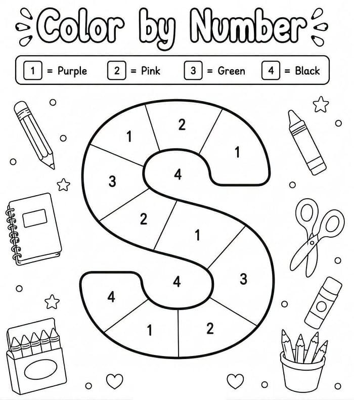 Alphabet Letter S Color By Number