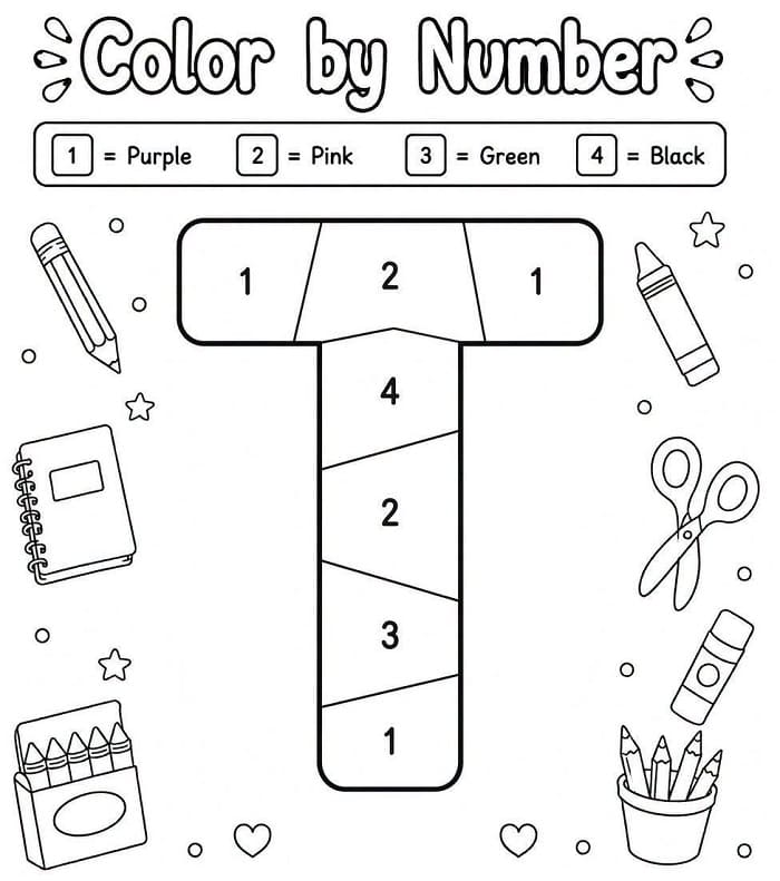 Alphabet Letter T Color By Number