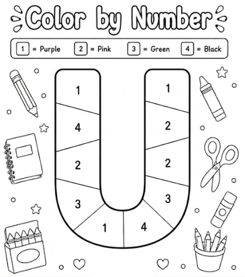 Alphabet Letter U Color By Number