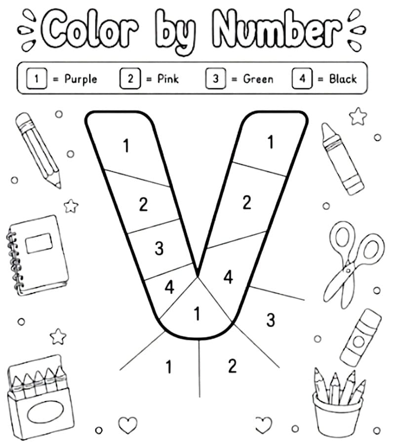 Alphabet Letter V Color By Number