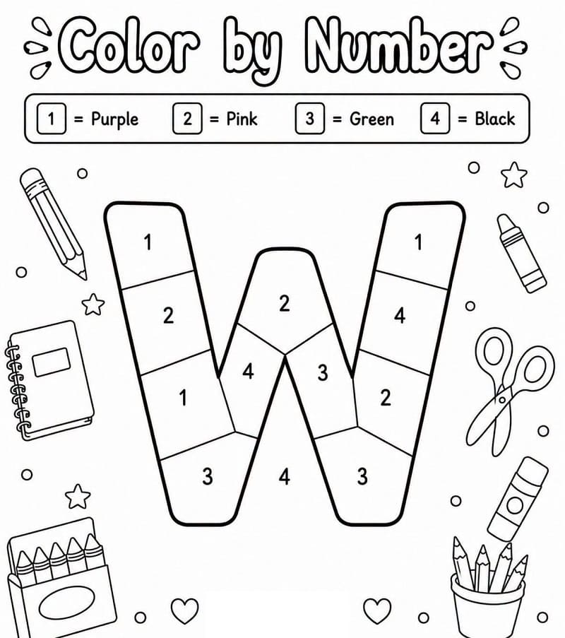 Alphabet Letter W Color By Number