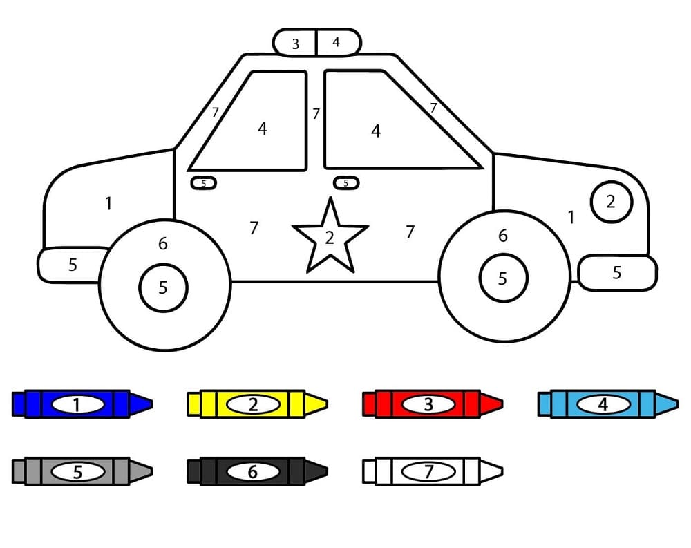 Police Car Color By Number