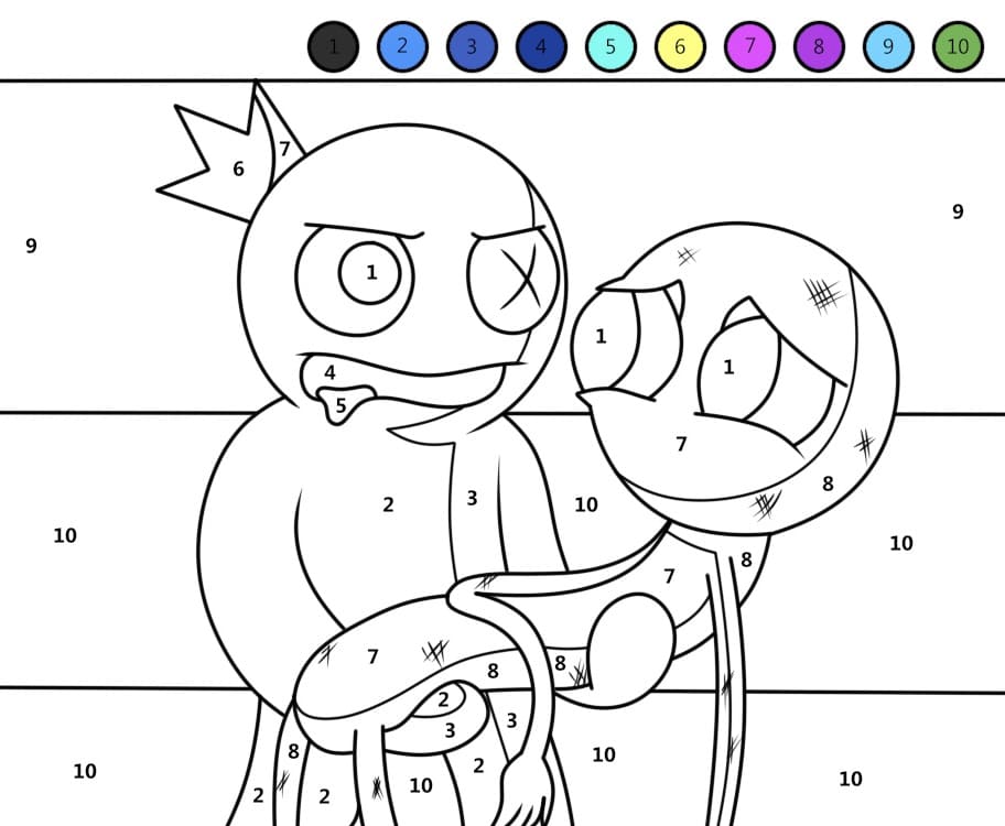 Cartoon Rainbow Friends Color By Number
