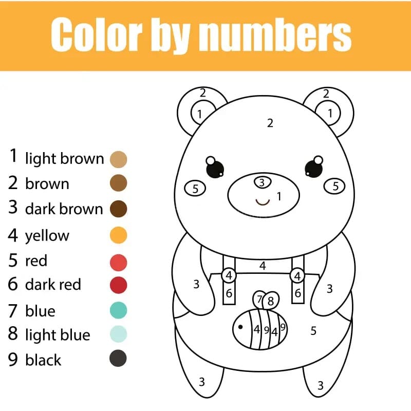 Free Teddy Bear Color By Number