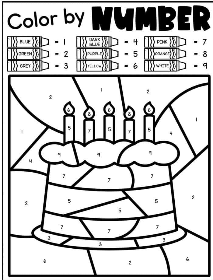 Birthday Color By Number Worksheet