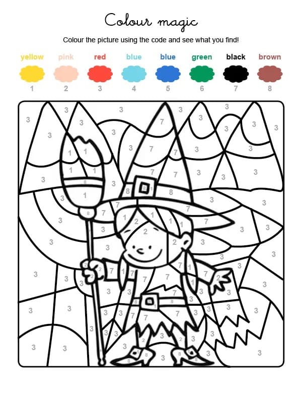 Cute Witch Color By Number