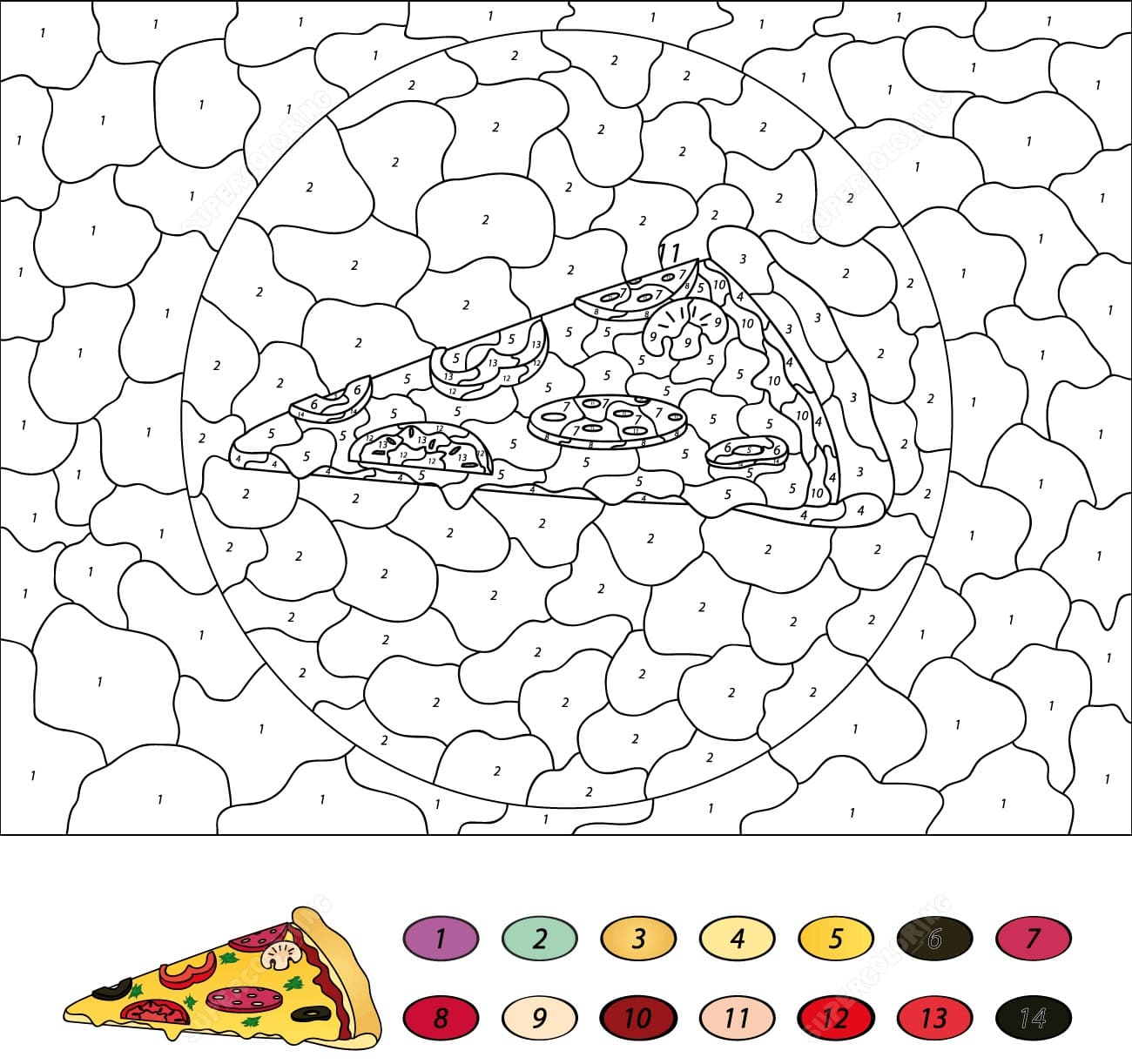 Free Pizza Color By Number