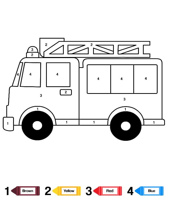 Free Printable Fire Truck Color By Number