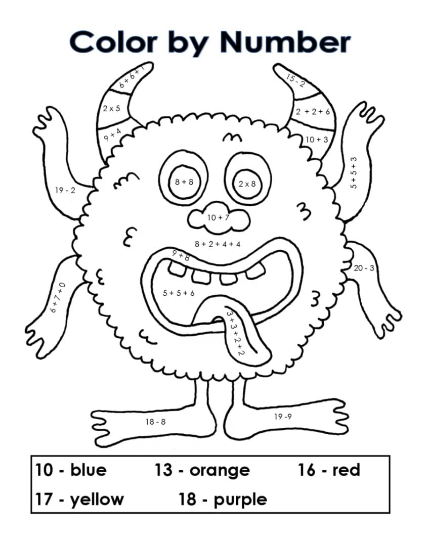 Monster Color By Number Math
