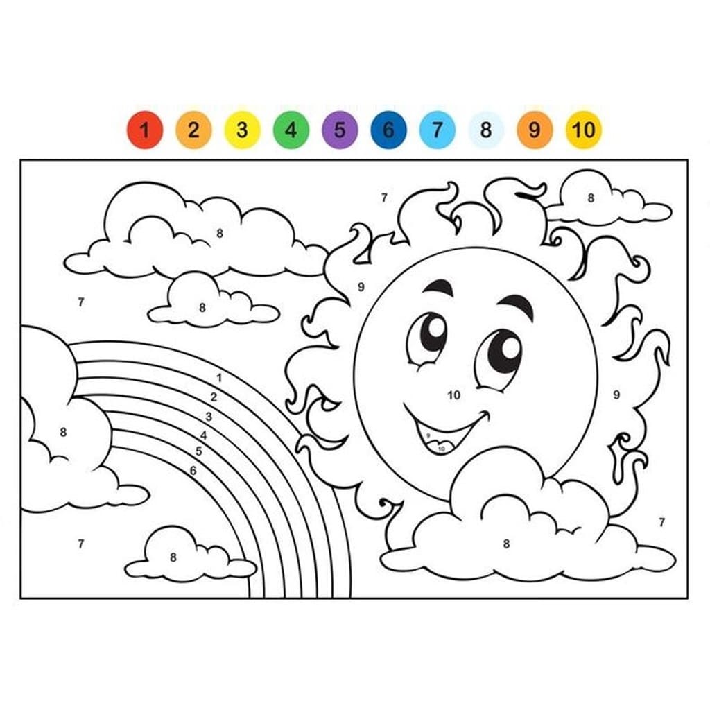 Rainbow and Sun Color by Number