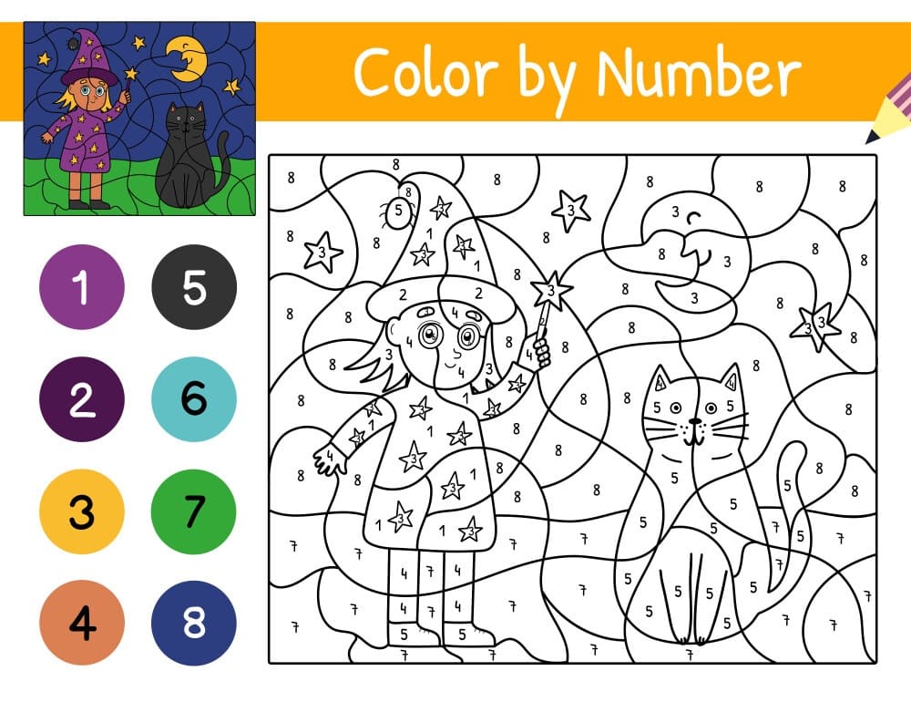 Witch on Halloween Color By Number