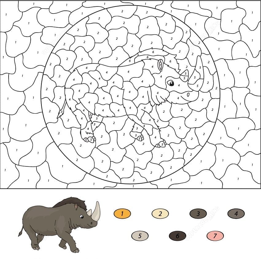 Cartoon Rhino Color By Number